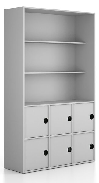 Szafka biurowa FRAME, 6x drzwi, 2x półka, 1299 x 450 x 2162 mm, zamek szyfrowy, szary