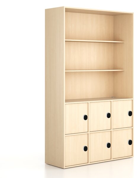 Szafka biurowa FRAME, 6x drzwi, 2x półka, 1299 x 450 x 2162 mm, zamek szyfrowy, brzoza