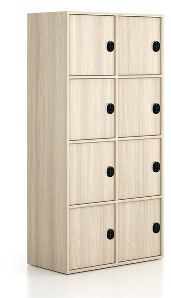 Szafka biurowa FRAME, 8x drzwi, 872 x 450 x 1735 mm, zamek szyfrowy, dąb naturalny