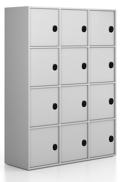 Szafa biurowa FRAME, 12x drzwi, 1299 x 450 x 1735 mm, mechaniczny zamek szyfrowy, szary