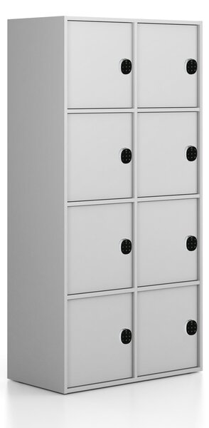 Szafka biurowa FRAME, 8x drzwi, 872 x 450 x 1735 mm, zamek szyfrowy, szary