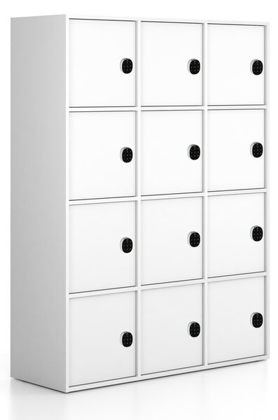 Szafa biurowa FRAME, 12x drzwi, 1299 x 450 x 1735 mm, mechaniczny zamek szyfrowy, biały