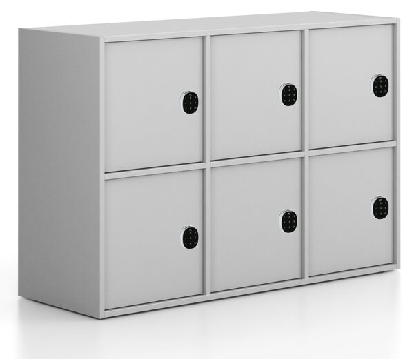 Szafa biurowa FRAME, niska, 6x drzwi, 1299 x 450 x 881 mm, mechaniczny zamek szyfrowy, szary