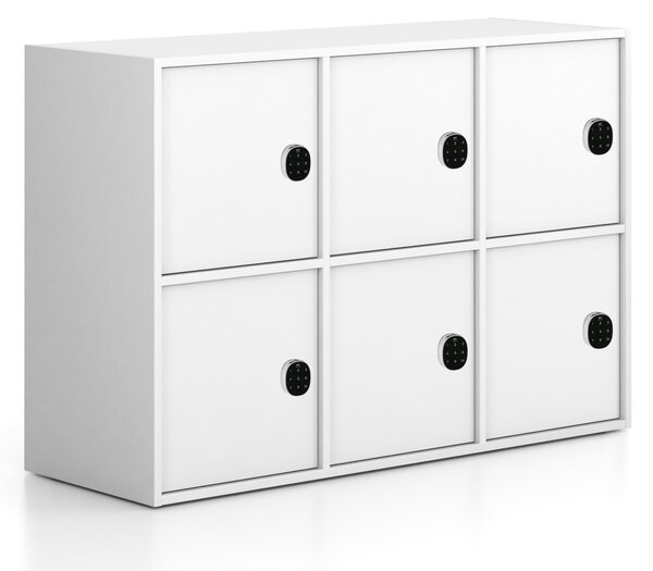 Szafa biurowa FRAME, niska, 6x drzwi, 1299 x 450 x 881 mm, mechaniczny zamek szyfrowy, biały