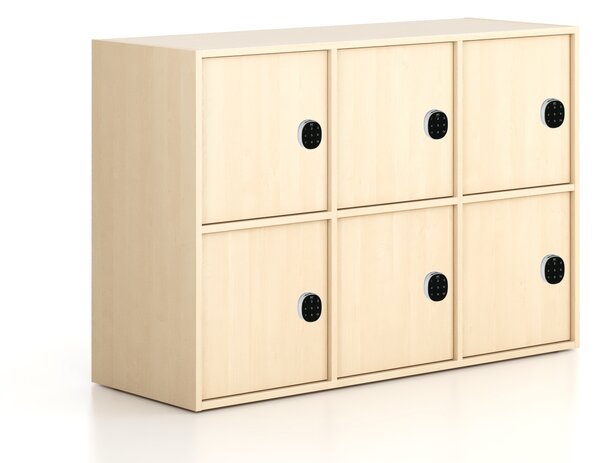Szafa biurowa FRAME, niska, 6x drzwi, 1299 x 450 x 881 mm, mechaniczny zamek szyfrowy, brzoza