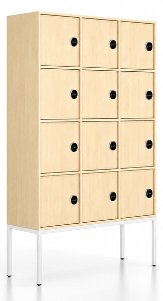 Szafa biurowa FRAME, biała podstawa, 12 drzwi, 1299 x 450 x 2185 mm, zamek RFID, brzoza