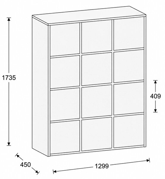 Szafa biurowa FRAME, 12x drzwi, 1299 x 450 x 1735 mm, mechaniczny zamek szyfrowy, biały