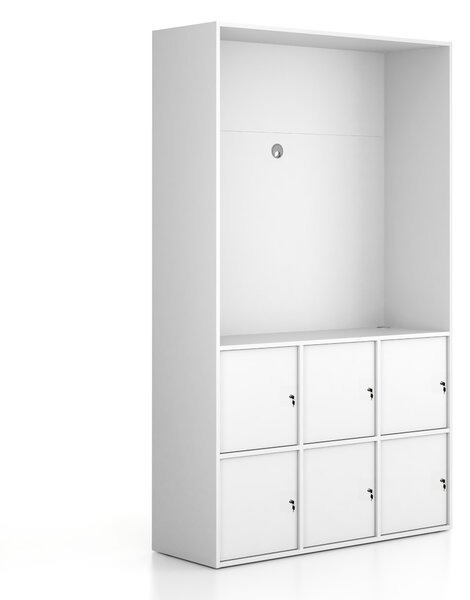 Szafka biurowa FRAME, 6x drzwi, z wnęką, 1299 x 450 x 2162 mm, zamek cylindryczny, biały