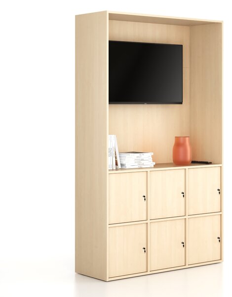 Szafka biurowa FRAME, 6x drzwi, z wnęką, 1299 x 450 x 2162 mm, zamek cylindryczny, brzoza