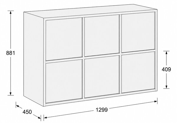 Szafa biurowa FRAME, niska, 6 x drzwi, 1299 x 450 x 881 mm, zamek RFID, dąb naturalny