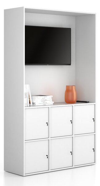 Szafka biurowa FRAME, 6x drzwi, z wnęką, 1299 x 450 x 2162 mm, zamek cylindryczny, biały