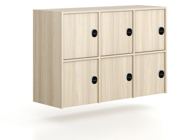 Szafa biurowa FRAME, niska, 6 x drzwi, 1299 x 450 x 881 mm, zamek RFID, dąb naturalny