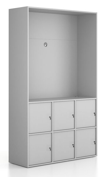 Szafka biurowa FRAME, 6x drzwi, z wnęką, 1299 x 450 x 2162 mm, zamek cylindryczny, szary