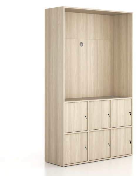 Szafka biurowa FRAME, 6x drzwi, z wnęką, 1299 x 450 x 2162 mm, zamek cylindryczny, dąb naturalny