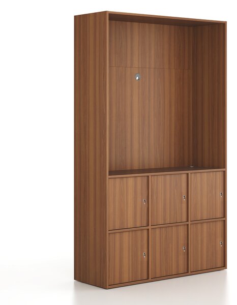 Szafka biurowa FRAME, 6x drzwi, z wnęką, 1299 x 450 x 2162 mm, zamek cylindryczny, orzech