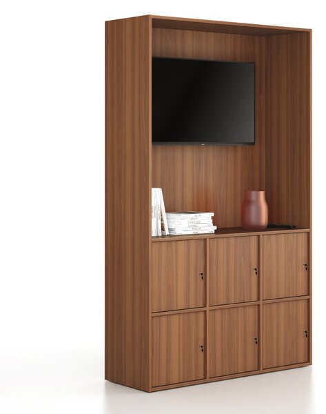 Szafka biurowa FRAME, 6x drzwi, z wnęką, 1299 x 450 x 2162 mm, zamek cylindryczny, orzech