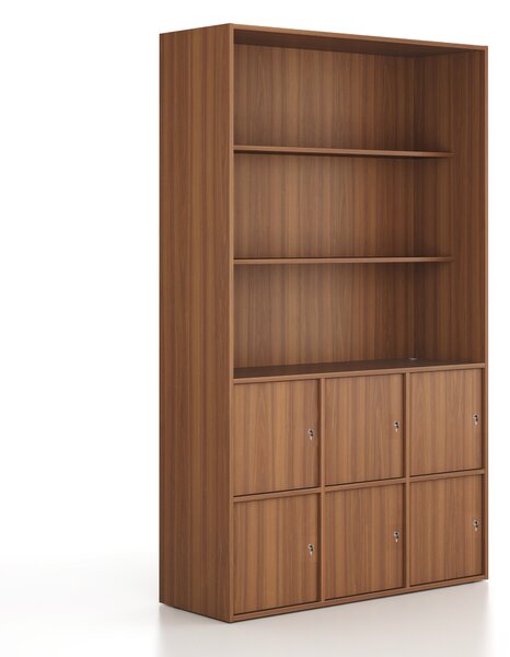 Szafka biurowa FRAME, 6x drzwi, 2x półka, 1299 x 450 x 2162 mm, zamek cylindryczny, orzech