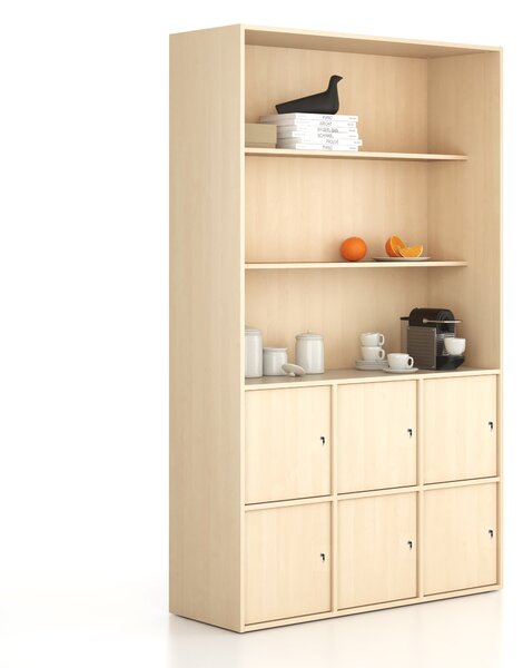 Szafka biurowa FRAME, 6x drzwi, 2x półka, 1299 x 450 x 2162 mm, zamek cylindryczny, brzoza