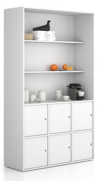 Szafka biurowa FRAME, 6x drzwi, 2x półka, 1299 x 450 x 2162 mm, zamek cylindryczny, biały