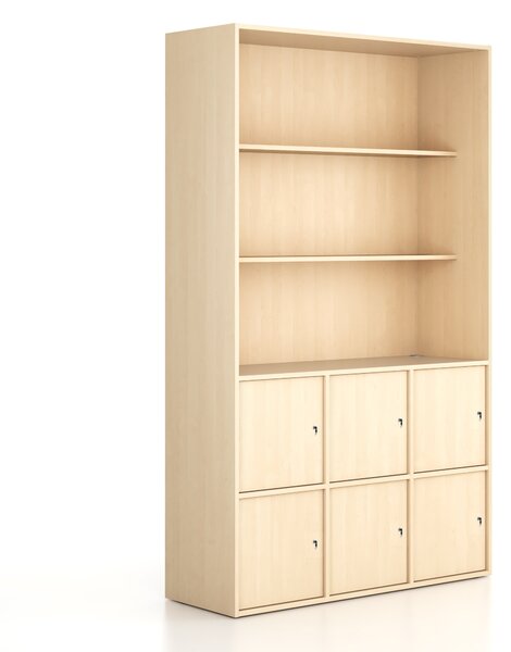 Szafka biurowa FRAME, 6x drzwi, 2x półka, 1299 x 450 x 2162 mm, zamek cylindryczny, brzoza