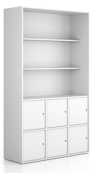 Szafka biurowa FRAME, 6x drzwi, 2x półka, 1299 x 450 x 2162 mm, zamek cylindryczny, biały