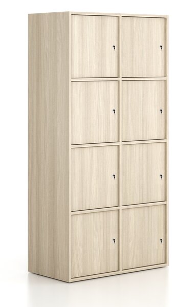 Szafka biurowa FRAME, 8x drzwi, 872 x 450 x 1735 mm, zamek cylindryczny, dąb naturalny