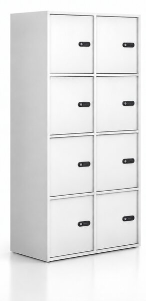 Szafka biurowa FRAME, 8x drzwi, 872 x 450 x 1735 mm, mechaniczny zamek szyfrowy, biały