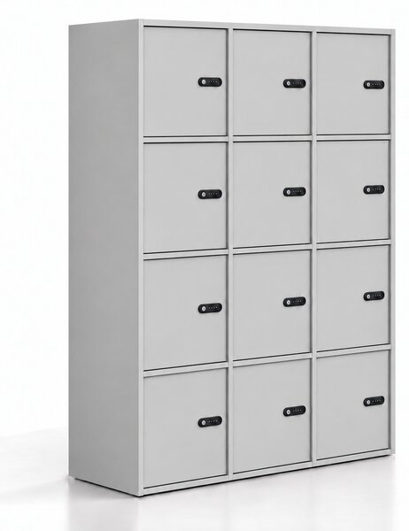 Szafa biurowa FRAME, 12x drzwi, 1299 x 450 x 1735 mm, mechaniczny zamek szyfrowy, szary