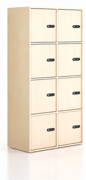 Szafka biurowa FRAME, 8x drzwi, 872 x 450 x 1735 mm, mechaniczny zamek szyfrowy, brzoza