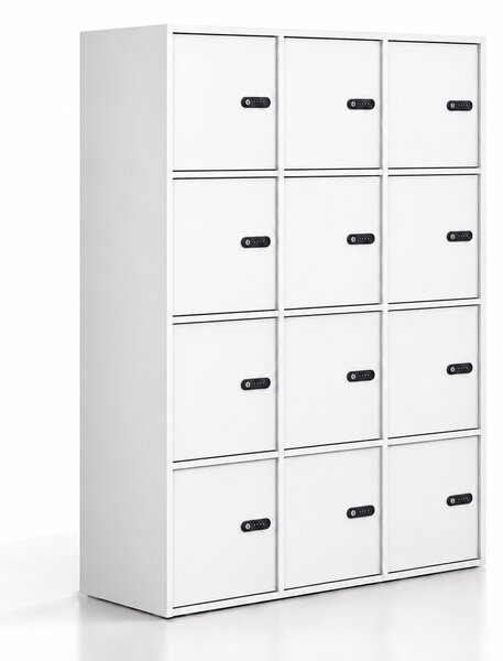 Szafa biurowa FRAME, 12x drzwi, 1299 x 450 x 1735 mm, mechaniczny zamek szyfrowy, biały