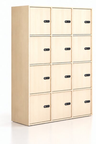 Szafa biurowa FRAME, 12x drzwi, 1299 x 450 x 1735 mm, mechaniczny zamek szyfrowy, brzoza