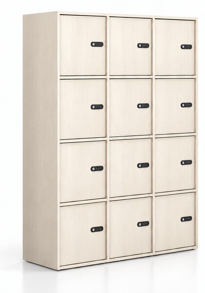 Szafa biurowa FRAME, 12x drzwi, 1299 x 450 x 1735 mm, mechaniczny zamek szyfrowy, dąb naturalny