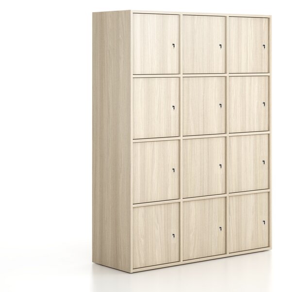 Szafa biurowa FRAME, 12x drzwi, 1299 x 450 x 1735 mm, zamek cylindryczny, dąb naturalny