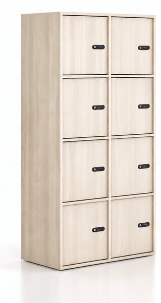 Szafka biurowa FRAME, 8x drzwi, 872 x 450 x 1735 mm, mechaniczny zamek szyfrowy, dąb naturalny