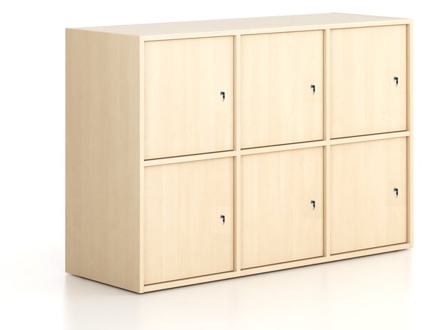 Szafa biurowa FRAME, niska, 6x drzwi, 1299 x 450 x 881 mm, zamek cylindryczny, brzoza