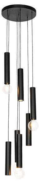 Designerska lampa wisząca czarna okrągła 7-punktowa - Tuba Oswietlenie wewnetrzne