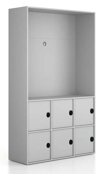 Szafka biurowa FRAME, 6x drzwi, z wnęką, 1299 x 450 x 2162 mm, mechaniczny zamek szyfrowy, szary