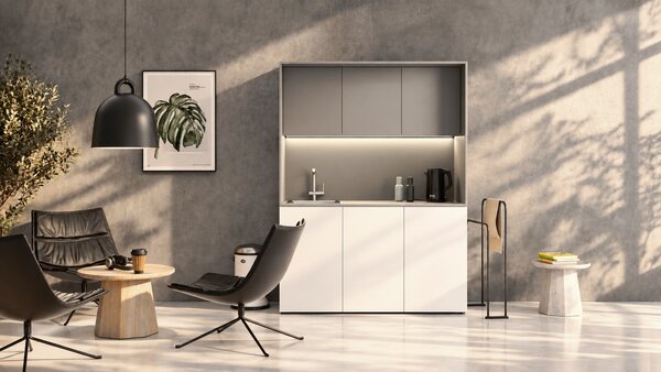 Kuchnia biurowa NIKA ze zlewem i kranem 1481 x 600 x 2000 mm, biały, lewo