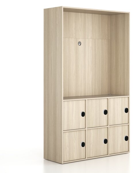 Szafka biurowa FRAME, 6x drzwi, z wnęką, 1299 x 450 x 2162 mm, mechaniczny zamek szyfrowy, dąb naturalny