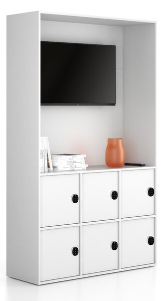 Szafka biurowa FRAME, 6x drzwi, z wnęką, 1299 x 450 x 2162 mm, mechaniczny zamek szyfrowy, biały