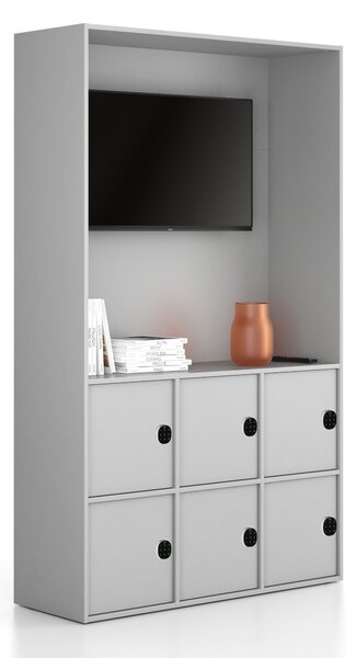 Szafka biurowa FRAME, 6x drzwi, z wnęką, 1299 x 450 x 2162 mm, mechaniczny zamek szyfrowy, szary