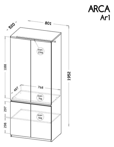 Szafa dwudrzwiowa 80 cm Arca 01 Biała