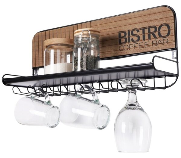Wieszak na kieliszki, kubki, filiżanki metalowy czarny ścienny BISTRO 48x12x20 cm