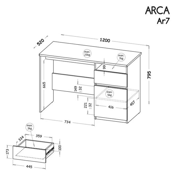 Biurko dla dziecka 120 cm Arca 07 Białe