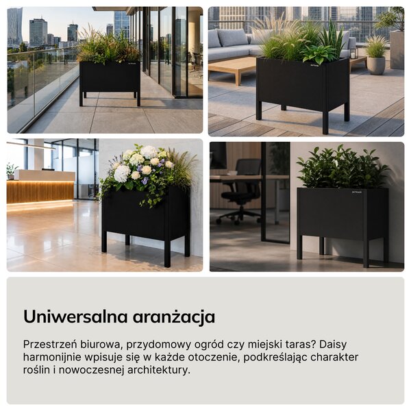 Osłona donica na kwiaty metalowa duża czarna: DAISY 500 x 400 x 300 mm