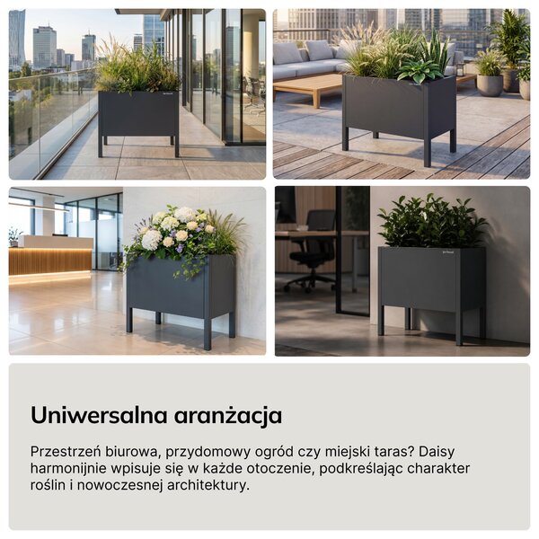 Osłona donica na kwiaty metalowa duża antracytowa: DAISY 500 x 400 x 300 mm
