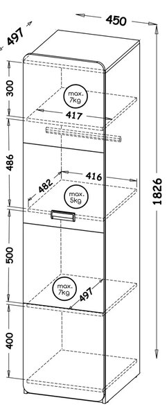 Szafa 45 cm z półkmi Lorento 02 Biały/Dąb Nash