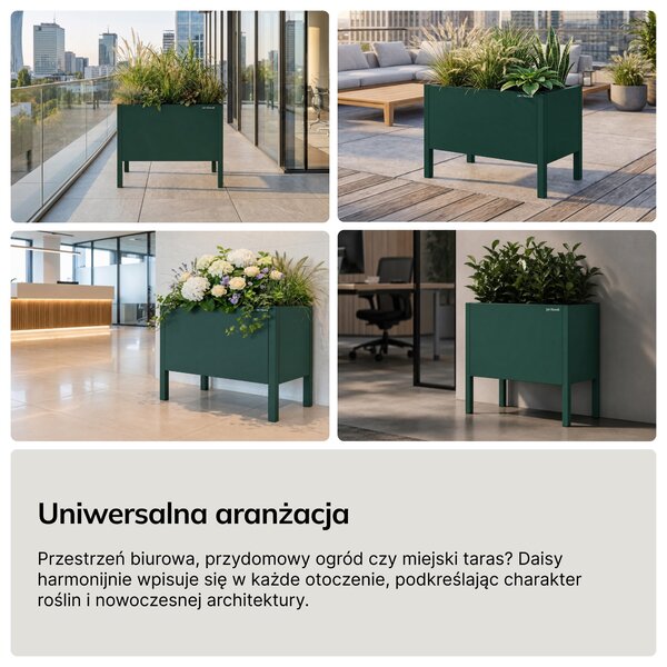 Osłona donica na kwiaty metalowa mała butelkowa zieleń: DAISY 400 x 350 x 250 mm