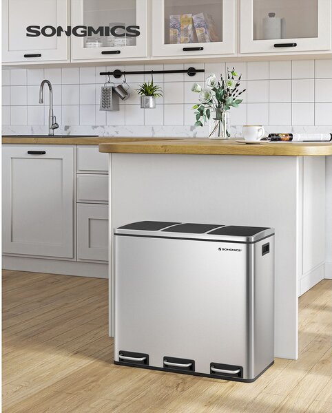 Kosz do segregacji odpadów SORT 54 l (3x18 l), srebrna SongmicsHome
