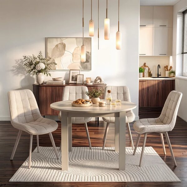 Zestaw Stół Okrągły Rozkładany JAMES 103-223 cm Kaszmir i 4 Krzesła NAYA Beżowe